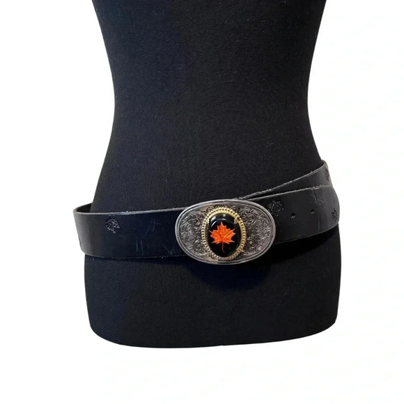 Vintage | Genuine Leather Canadiana  Large Buckle Belt - Picture 1 of 8